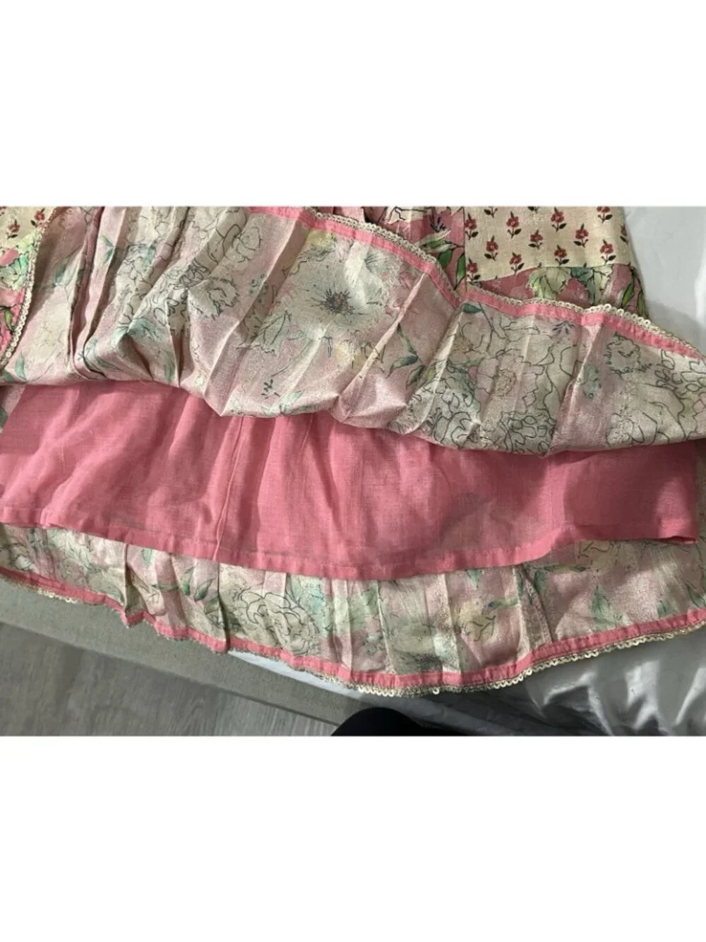Vintage Genuine Girls Floral Dress 28” Colorful Sequins Cottagecore